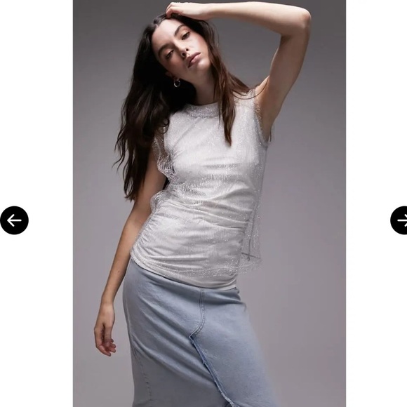 🆕 TOPSHOP Metallic Layered Mesh Sleeveless White Top - Picture 8 of 8